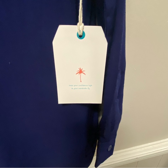 April Kiss Sz XL Dark Blue Linen Blend Button Down Shirt NWT - Picture 4 of 6